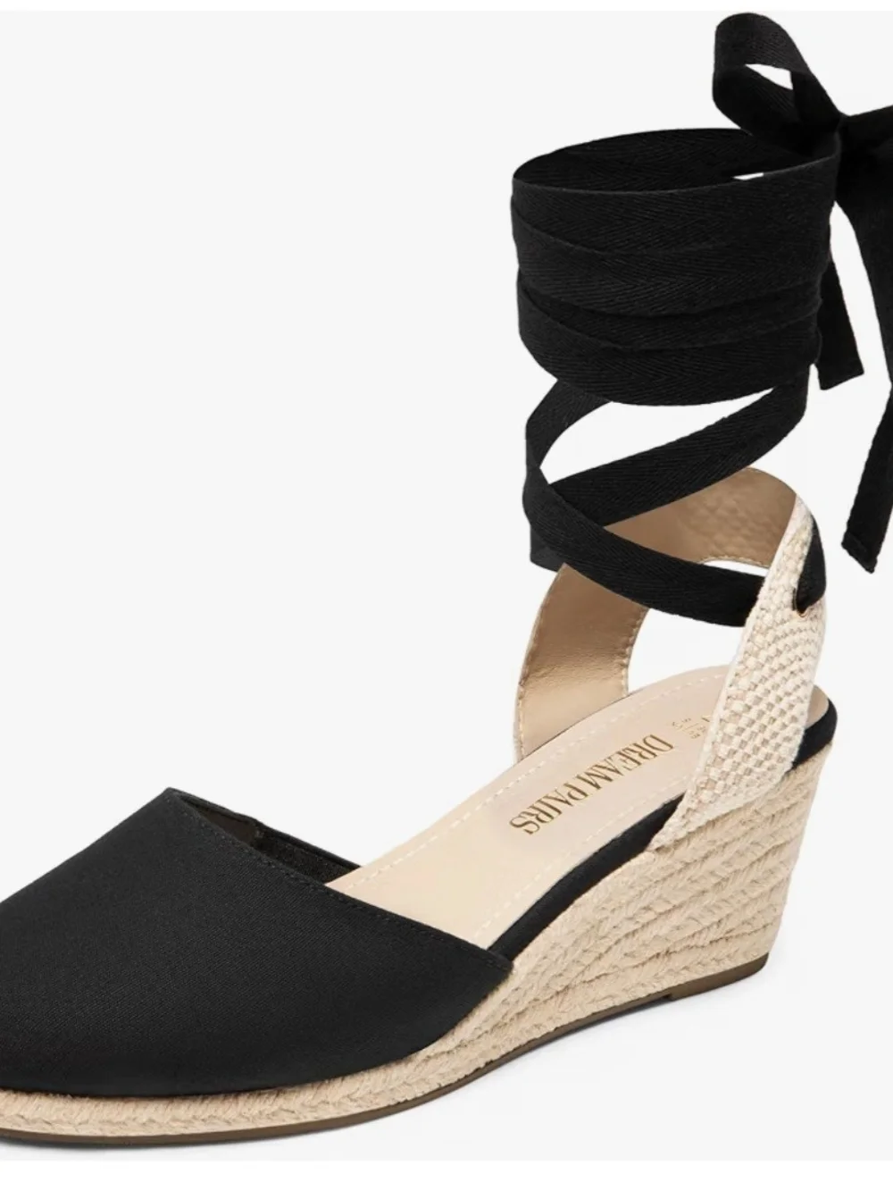 Dream Pairs Black Espadrille Tie-Back Wedges